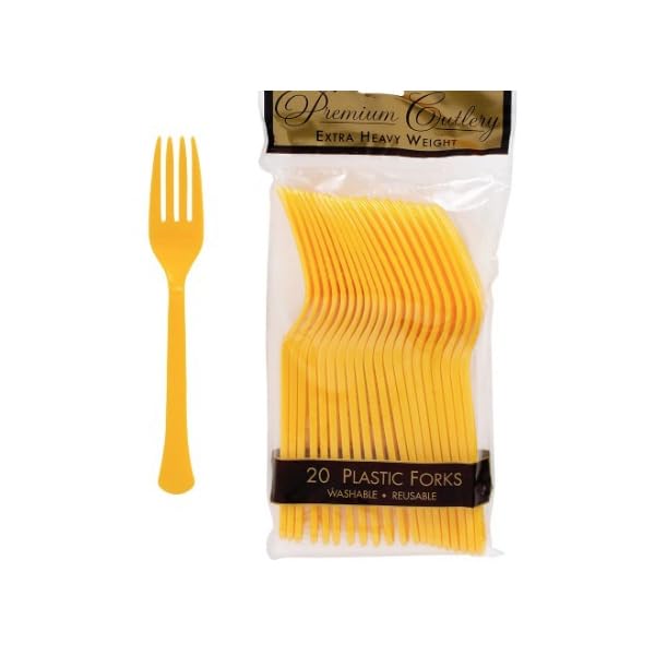 Amscan 8013.09 Premium Yellow Sunshine Plastic Forks, 20Ct