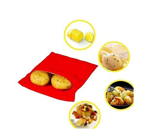 4 Pcs Red Potato Microwave Pouch Reusable Cooker Bag Cooker For Potatoes Corn Cobs Yams Just In 4 Minutes (Red 10 Inch X 8 Inch)