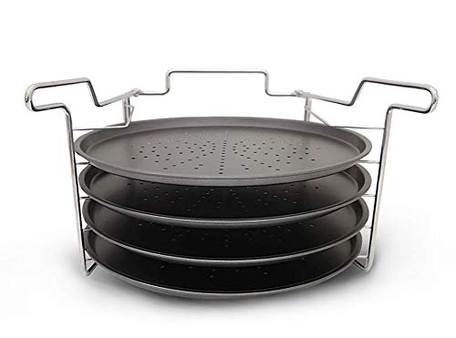 Tredoni 4 Tier Pizza Baking Tray 29Cm Non-Stick + Stainless Steel Oven Rack Stand, Aluminum Pizza Serving Plates - Pfoa Free
