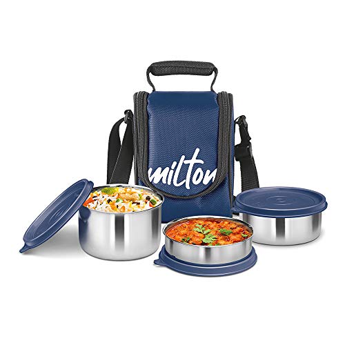 Milton Tasty 3 Lunch Box With Insulated Fabric Jacket, 3 Stainless Steel Containers (200 Ml, 320 Ml, 500 Ml), LeakProof Tiffin 