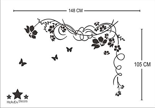 Heaven Decors Corner Flower Sticker And Wall Sticker (Pvc Vinyl, Ideal Size On Wall 148 Cm X 105 Cm) White