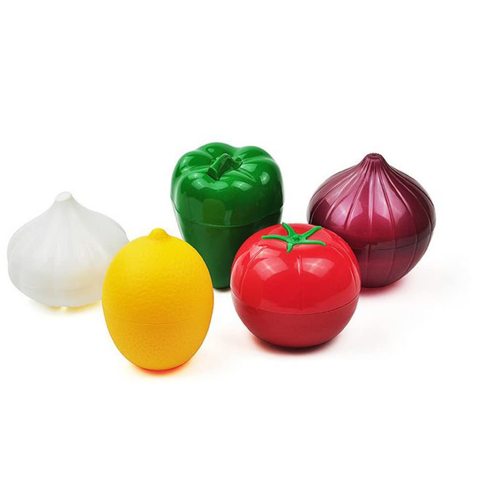 5-Piece Set Fruit Container Refrigerator,Onion Storage, Vegetable Storage, Onion, Lemon, Green Pepper, Tomato, Garlic Storage Co