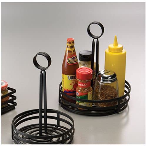 American Metalcraft Fwc89 Round Wrought Iron Condiment Rack Basket With Display Handle, 8-Inch, Black