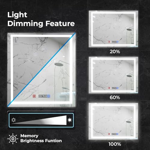 Dimmable LED Bathroom Mirror 18'' x 40'' Front and Backlit Anti-Fog Memory Brightness  Three Color Options Wall Mounted Rectangle Lighted Mirror for Vanity (Horizontal/Vertical) Frameless Wall Mirror