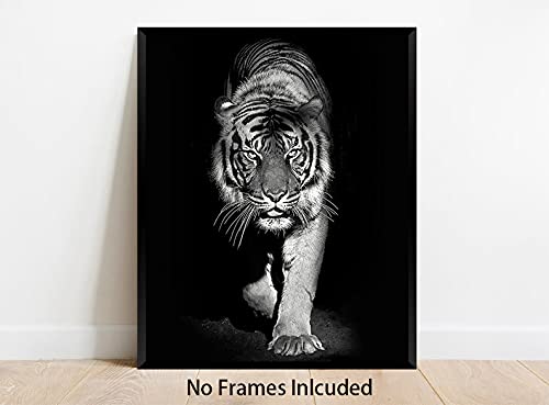 4 Set-Black and White African Wild Animal Photo Wall Art Tiger Lion Elephant  Leopard Picture Canvas Wall Poster Printing Brave Inspirational Wall Art For Bedroom Living Room Decor(8''x 10''Unframed)