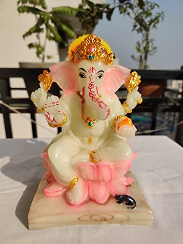 Apnimarket Marble Dust Laxmi Ganesh Statue Laxmi-Ganesh Idols For Home & Office Dcor Ganesh Laxmi Marble Showpiece Gift 7 Inch R