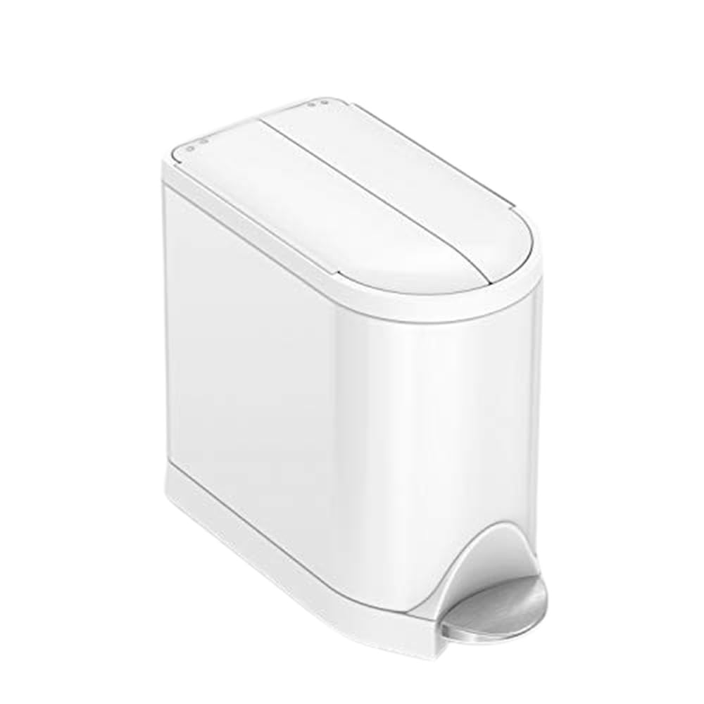 Simplehuman 2.6 Gallon Butterfly Lid Bathroom Step Trash Can, 10 Liter White, White Steel