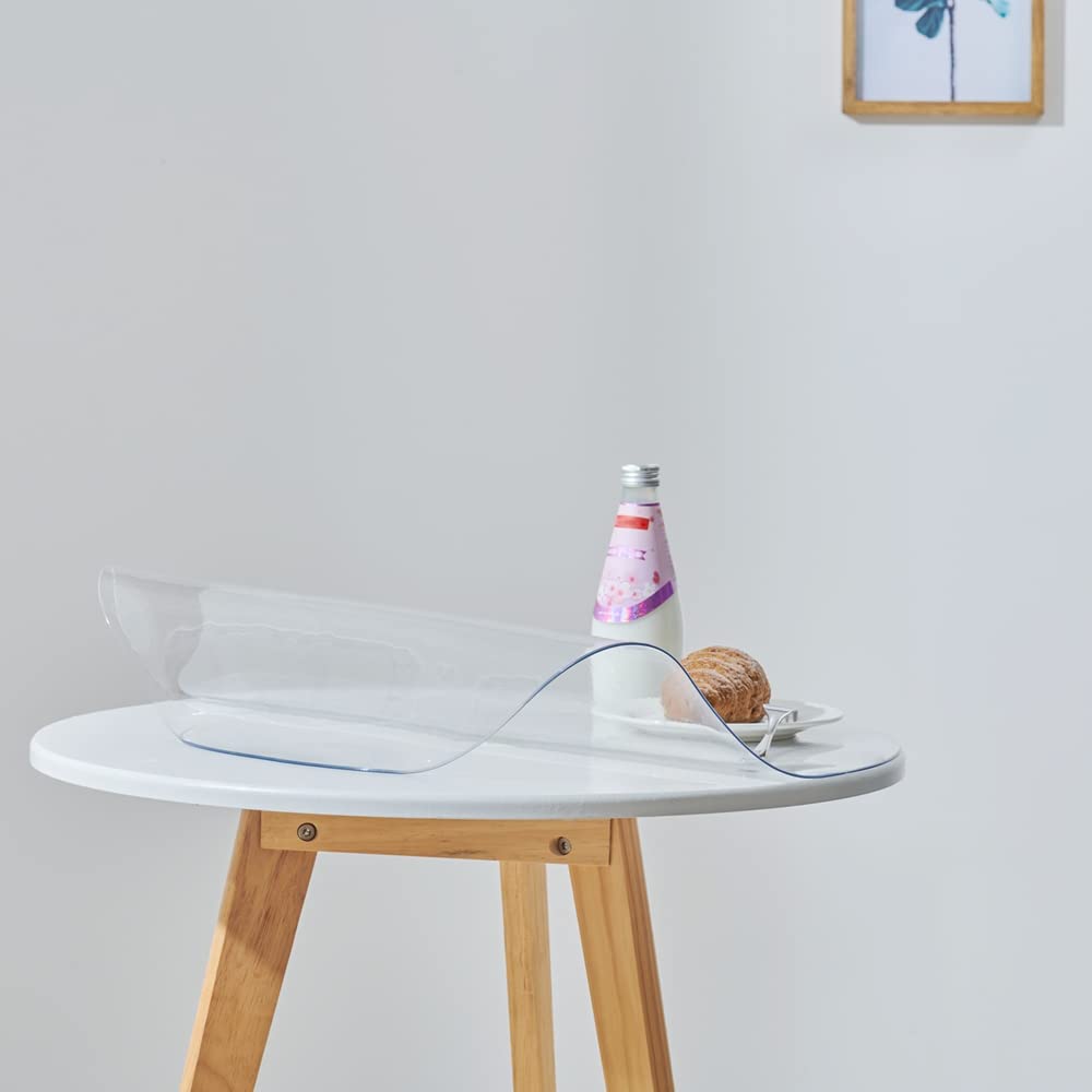 Leffora Diameter 50 Inches Round Clear Table Protector, 1.5Mm Thick Waterproof Oil Proof Plastic Tablecloth Protector Circle Tab