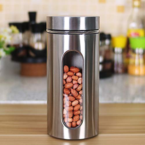Cartvilla Clear Glass Steel Window Jars For Kitchen Storage Food Spices Canister Set (1, 850 Ml)