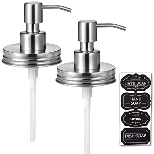 Mason Jar Liquid Soap Dispenser Lids(2) -Premium Rust Proof Stainless Steel - Modern Farmhouse Decor For Kitchen & Bathroom, Liq