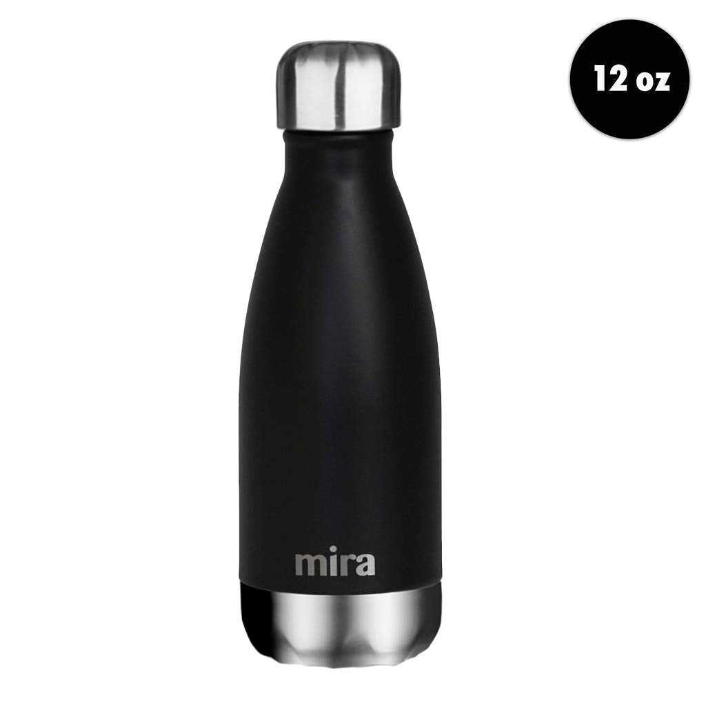 MIRA 12 oz Stainless Steel Vacuum Insulated Water Bottle - Double Walled Cola Shape Thermos - 24 Hours Cold  12 Hours Hot - Reusable Metal Water Bottle - Kids Leak-Proof Sports Flask - Matte Black