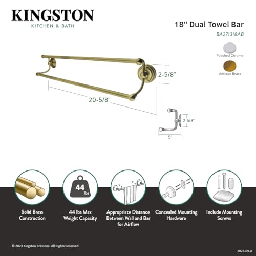 Kingston Brass BA271318AB 18-Inch Dual Towel Bar  Antique Brass