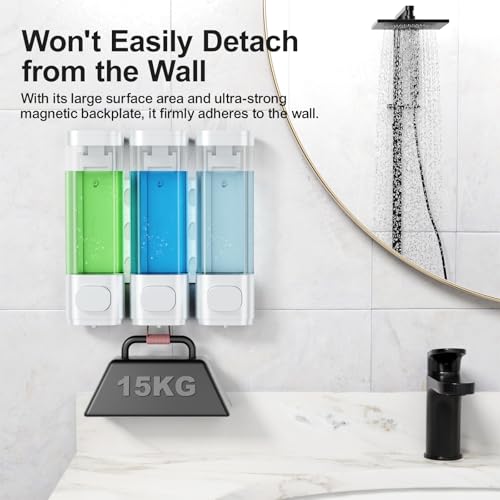 3-Chamber Wall Mounted Shampoo And Conditioner Dispenser,300Ml Each Shower Soap Dispenser,Easy Refill,No Drip,Ideal For Shampoo,
