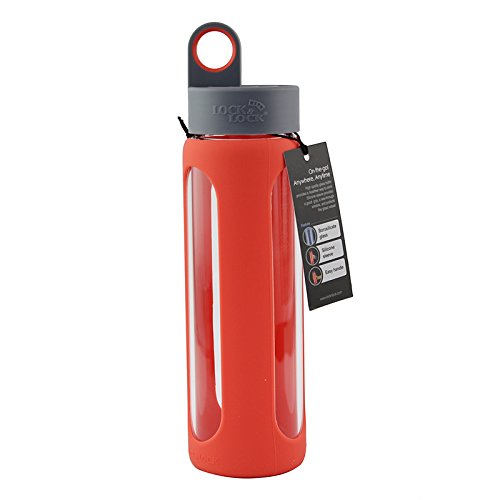 Lock & Lock I Shape Silicone Heat Resistant Borosilicate Glass Sports, 17 Oz, Red Water Bottle