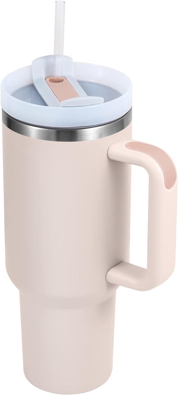Kyraton Tumbler With Handle Straw Insulated, Stainless Steel Leak Proof Vacuum Coffee Cup Tumbler With Lid Straw Tapered Mug Gif