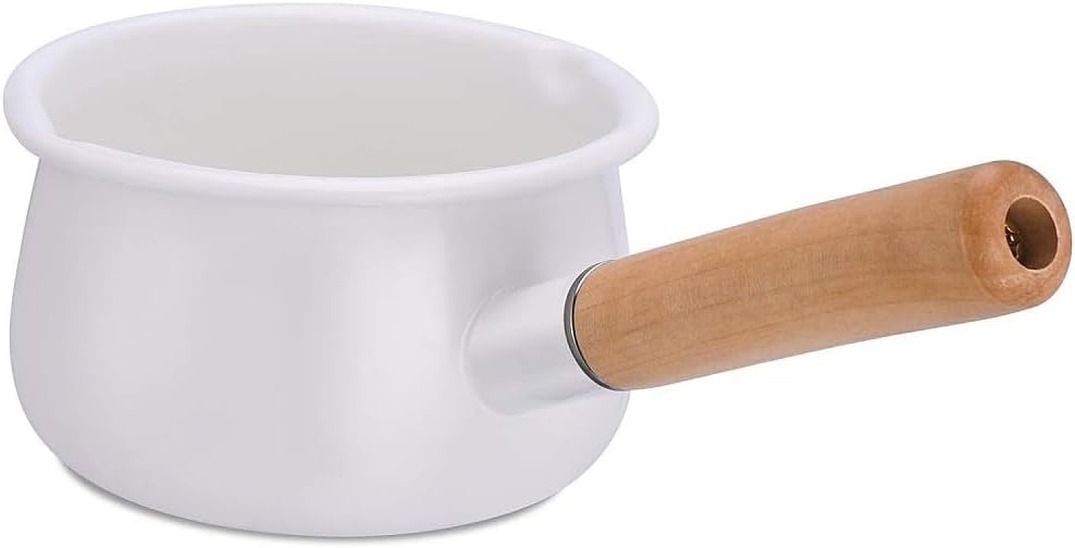 Yumcute Home Enamel Milk Pan With Dual Pour Spout Butter Warmer Milk Pot For Stove Top Healthy White Enameled Inside Coating Iro