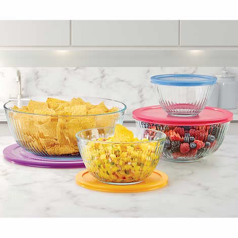 Pyrex Glass Mixing Bowls Set with Lids - 8-Piece Clear Glass Kitchenware