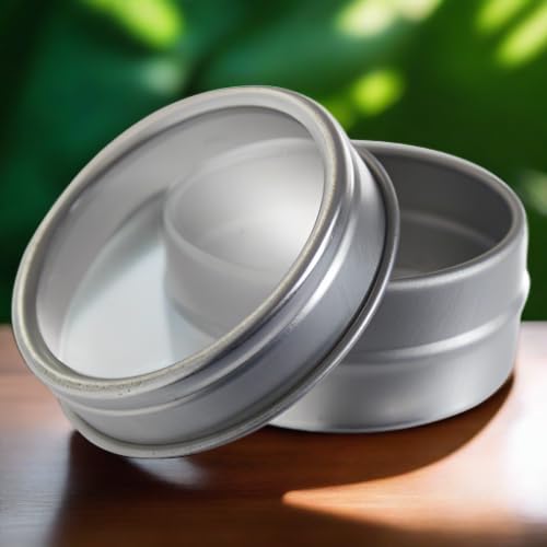 Juvitus .25 Oz Silver Metal Steel Tin Flat Container With Tight Sealed Clear Lid (12 Pack)