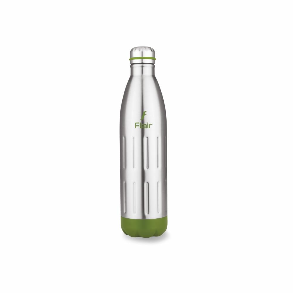 FLAIR Ivy Vacuum Insulated Stainless Steel Bottle, Thermosteel, Flask (1000 ml, Green), 24 Hours Hot & Cold, Leak Proof, BPAFre