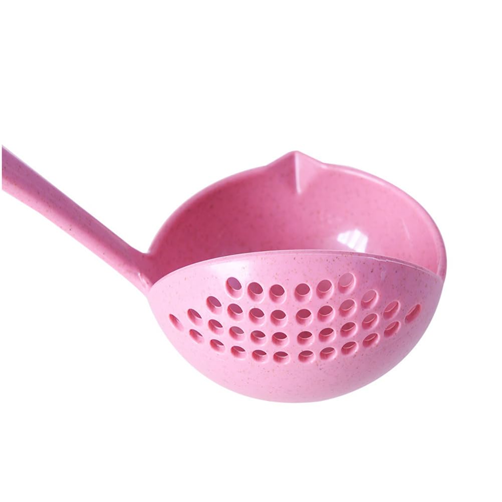 ULTECHNOVO 2 in 1 Straining Ladle Slotted Ladle Spoon with Filter Hole Pink Plastic Soup Serving Spoon for Hot Pot Oil Separatio
