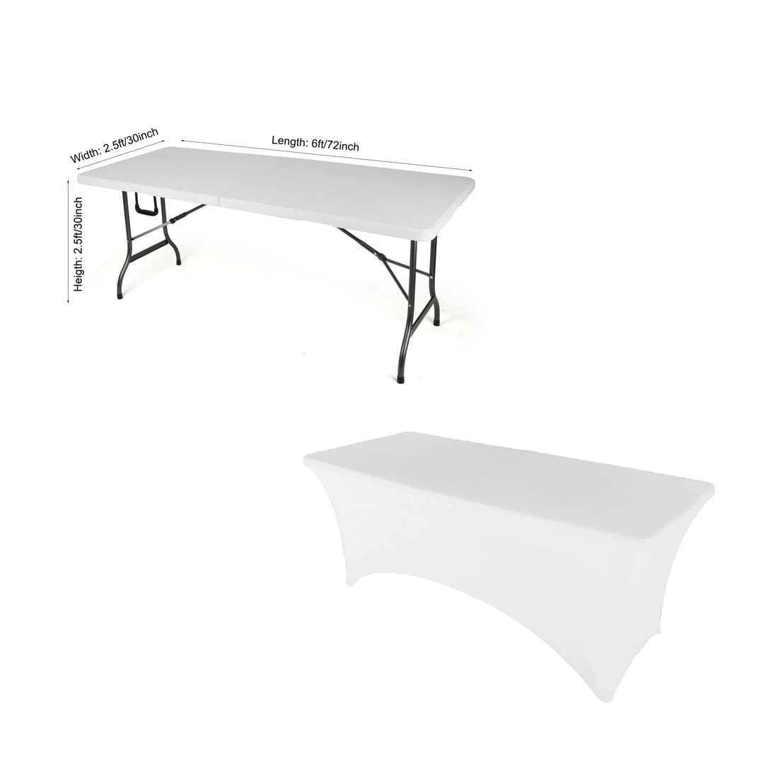 Gowinex 6Ft White Stretch Spandex Table Cover Tablecloth For Rectangular Fitted Folding Table