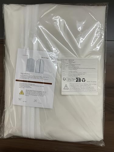 Hanging Garment Bags Cover 24 ' 'X48 ' ' Lightweight Clear White Suit Protector Cover (Pack of 6) with Study Full Zipper for Suit Clothes Storage Closet (24 ' 'X48 ' '  White)