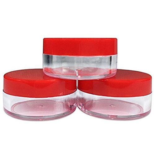 Beauticom 40 Pcs 10 Gram (0.35 Oz) Plastic Pot Jars With Red Lid For Lip Balms, Salves, Creams, Cosmetics, Nail Accessories, Rhi