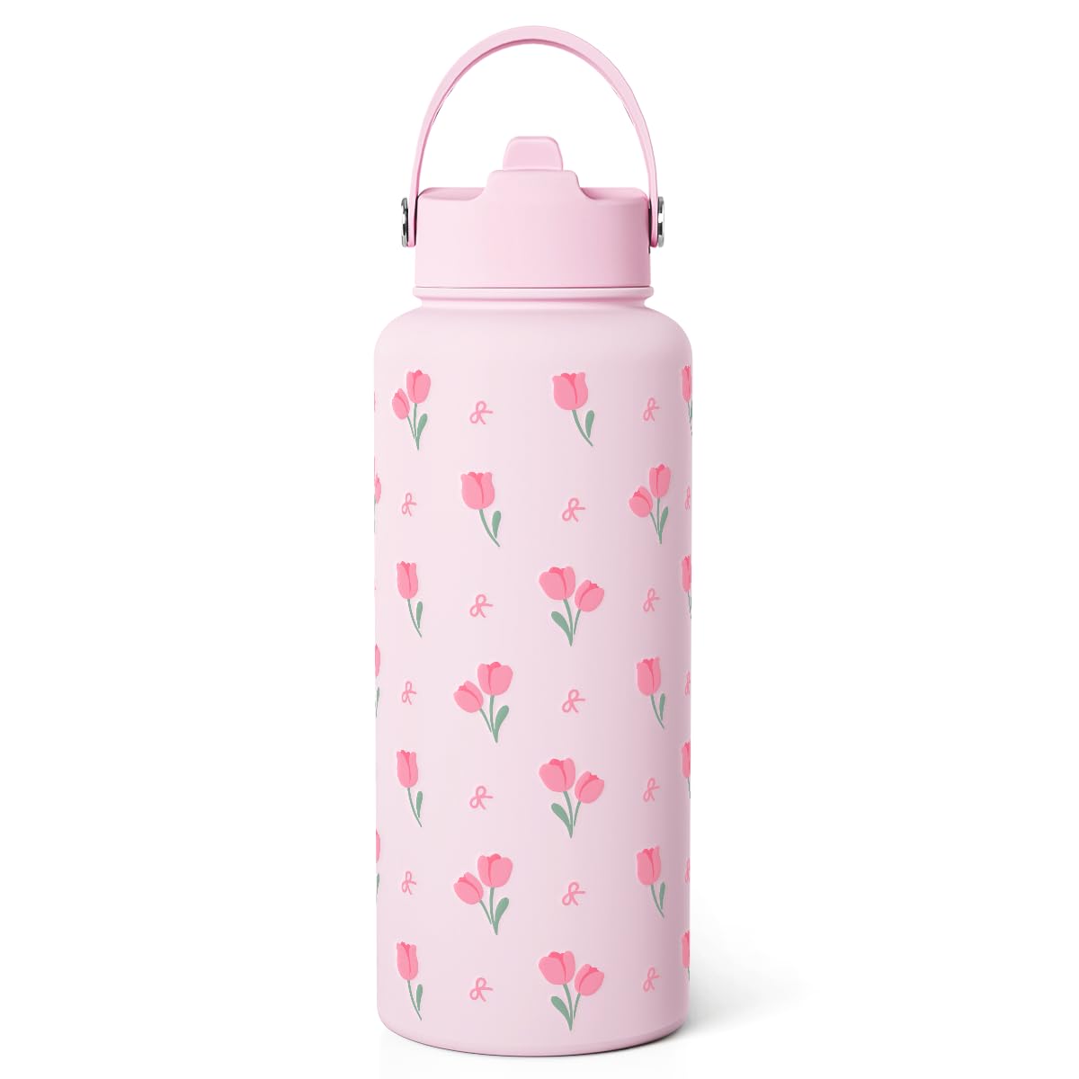Floral Water Bottle 32oz Stainless Steel with Lid, Tulip Insulated Bottles for Women Girls, Gifts Ideas for Birthday Christmas