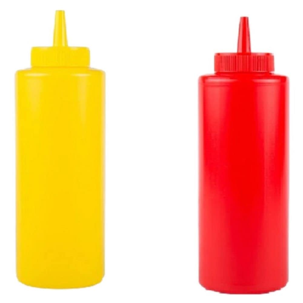 Just-Buy Ketchup Mustard Condiments Squeeze Bottles Dispenser, Red Yellow, Kitchen Craft Bbq Picnic 12 Oz Bpa Free