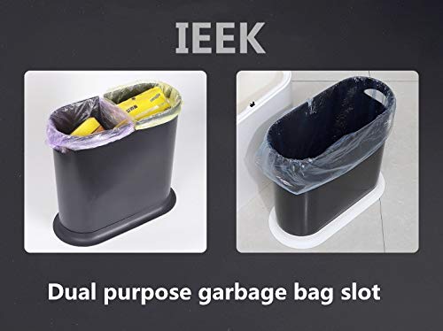 IEEK Plastic Trash Can with Press Top Lid 2.4 Gallon /10 Liter Garbage Can Black Modern Waste Basket Thin Trash Cans for Bathroom Kitchen Living Room Office and Narrow Spaces