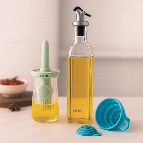 500Ml Glass Oil Dispenser Bottle +225Ml Oil Bottle With Silicone Brush And Funnel | Olive Oil Dispenser Set For Cooking, Kitchen
