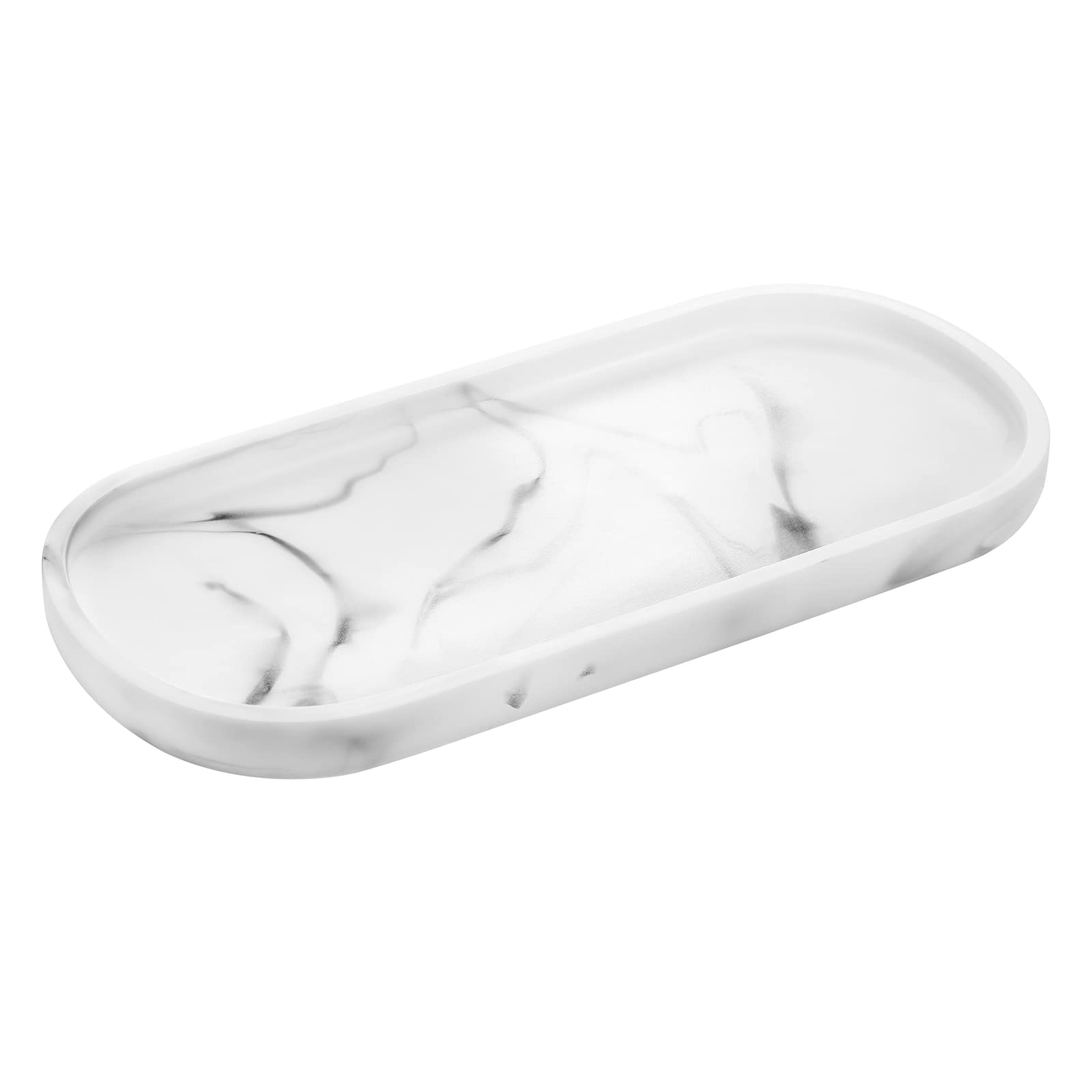 Luxspire Bathroom Vanity Tray, Oval Soap Dispenser Tray, 10'' Marble Kitchen Counter Trays, Resin Bathroom Tray For Counter, Toi
