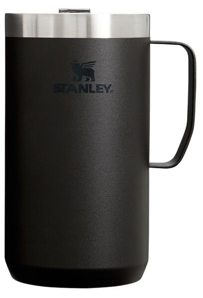 Stanley Stay Hot Camp Mug - Durable 18/8 Stainless Steel Insulated Mug - Splash-Free Tritan Drink-Thru Lid - 24 Oz - Black 2.0