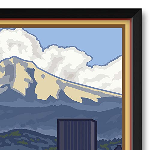 Portland Oregon Skyline Professionally Framed Art Print From Travel Artwork By Artist Paul A. Lanquist Framed Art Size: 32'' X 4