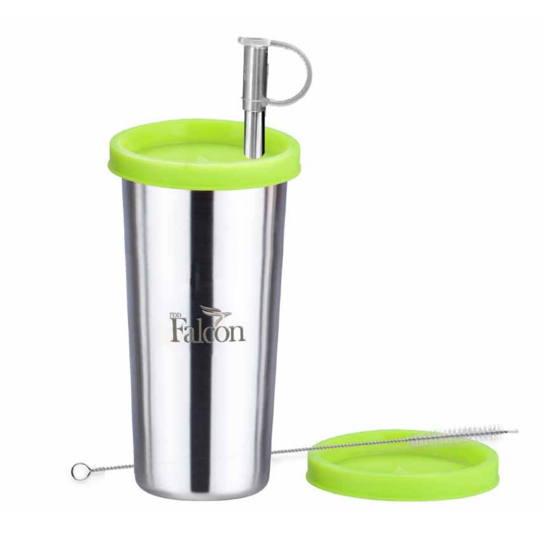 Pddfalcon Stainless Steel Glass/Tumbler With Bpa Free Lid, Steel Straw With Cleaning Brush, Food Grade Cap For Straw And Extra S