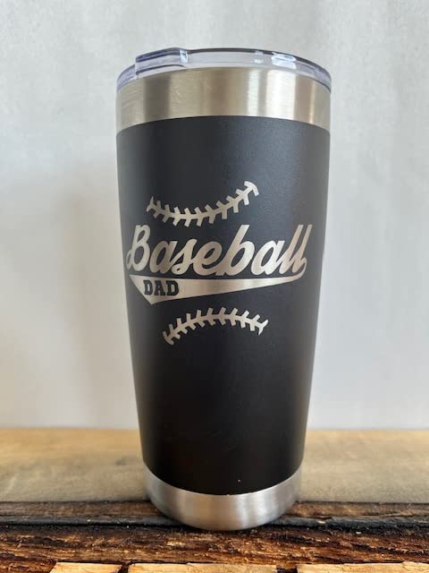 Maverick Advantage Baseball Dad Tumbler - 20 Oz Black Tumbler W/ Sliding Lock Lid - Dad Gift - Baseball Gift