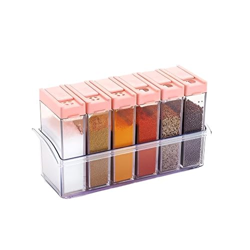 Gamollo Set Of 6 Plastic Spice Jars  Compact, Multicolour Design For Kitchen Storage & Organization