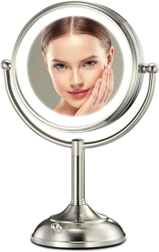 Vesaur Professional 8.5'' Large Lighted Makeup Mirror Updated With 3 Color Lights, 1X/10X Magnifying Swivel Vanity Brightness Di