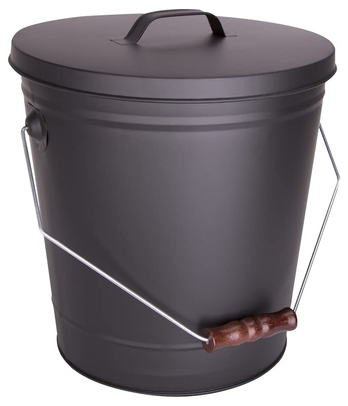 Rocky Mountain Goods Ash Bucket With Lid - 5 Gallon Steel Fire Bucket For Ashes - Indoor/Outdoor With Powder Coated Black Finish