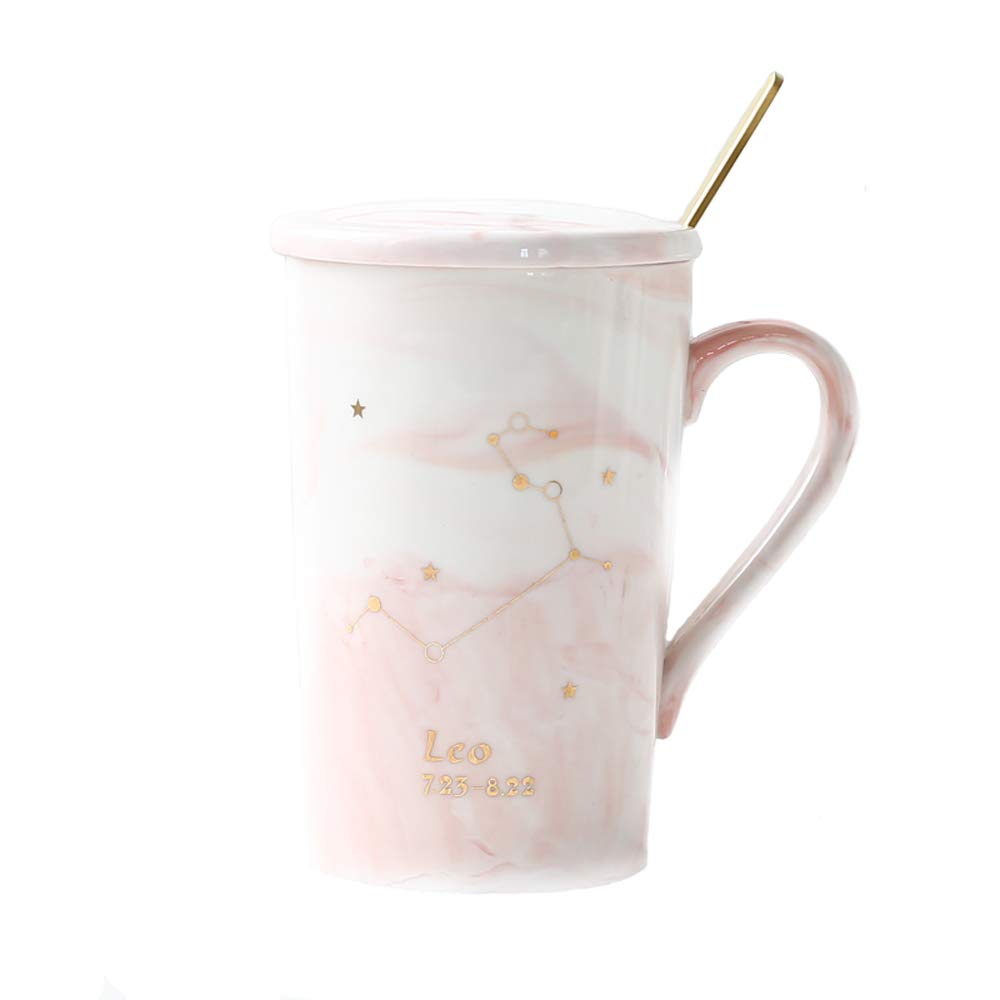 Ynsfree 12 OZ Marble Ceramic Coffee Mugs Juice Tea Coffee Cups and Saucer Twelve Constellations Romantic Gift For Friends,Sister