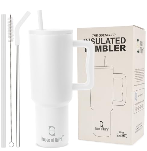 House Of Quirk 1200Ml Stainless Steel Tumbler Hot And Cold With Handle And Lid 2 Straw, Double Insulated Cup Leak Proof Mug Cuph