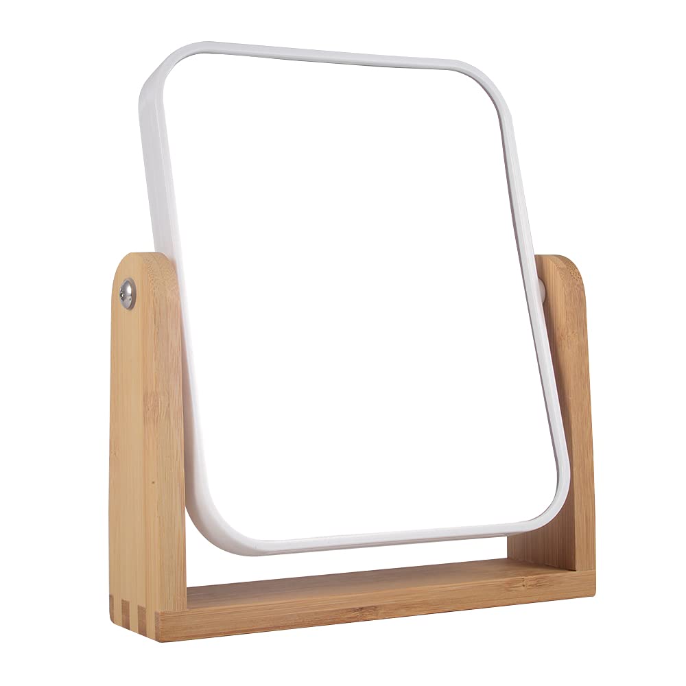Yypdc Makeup Mirror With Natural Bamboo Stand, 1X/3X Magnification Double Sided 360 Degree Swivel Magnifying Mirror,Vanity Table