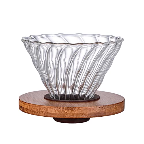 Gute Glass Coffee Dripper/Filter - Cone Glass Pour Over Coffee Dripper With Bamboo Stand, 1-4 Cups Drip Coffee Maker Funnel Acce