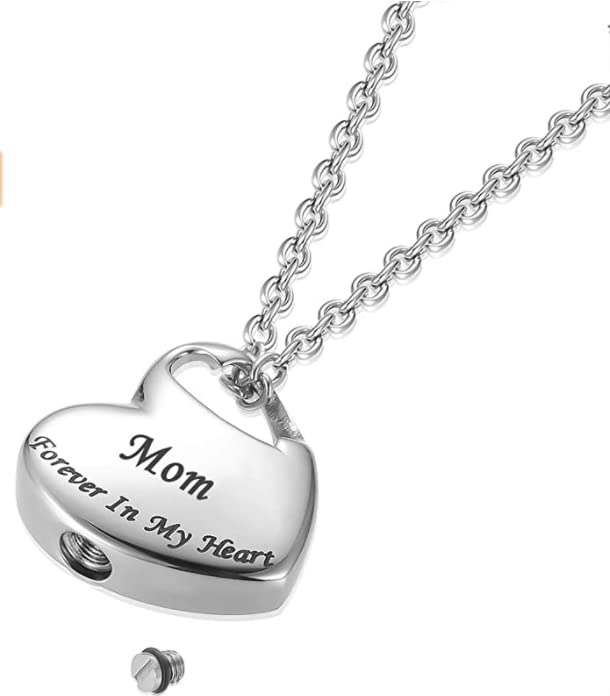 AnHeLin Cremation Urn Necklace for Ashes,Forever In My Heart Carved Locket,Stainless Steel Keepsake Urn Jewelry,Waterproof Memor