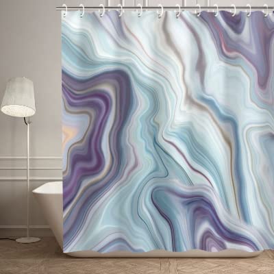 RosieLily Purple Marble Shower Curtain Set, 72"x72", Polyester, Includes 12 Hooks, Blue Abstract Bathroom Decor