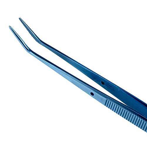 Restaurantware Perfect Point 6.3 Inch Curved Tweezer  1 Slant Nose Food Tweezer - Serrated Tips For Precision  For Garnishing  Plating  or Decorating  Blue Stainless Steel Kitchen Tweezer  Sturdy
