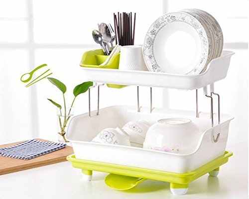 Vruta Dish Drainer Rack Plastic 2 Layer Organizer Sink Dish Cutlery Drying Organizer