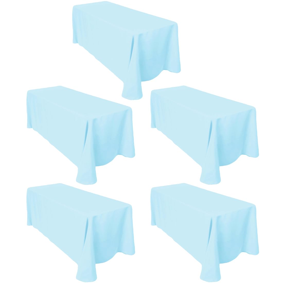 Ltc Linens Baby Blue 5-Pack Rectangular Tablecloths 90 In X 156 In With Rounded Corners - Table Covers For 8 Ft Table Floor-Leng