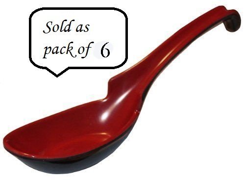 M.V. Trading Hs625Br Asian/Chinese Melamine Ladle Style Soup Spoon, Red And Black, Set Of 6