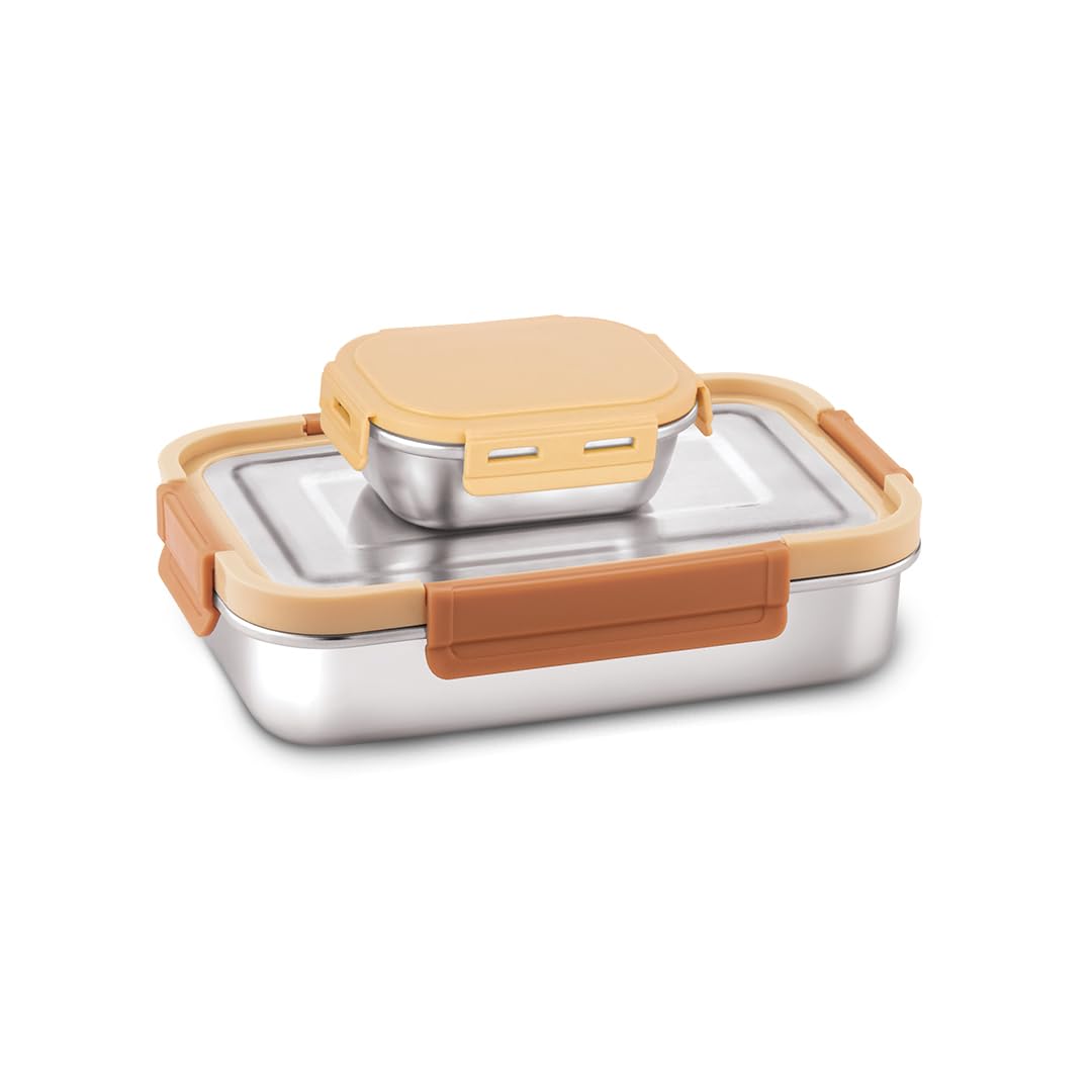 Warmeo Deltin Stainless Steel Airtight LeakProof Lunch Box,Light Weight, Easy To Clean, Perfect For Office, School, Picnic & Tr